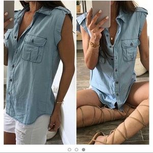 Sleeveless Denim look Button Down NWOT